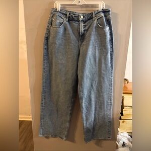 SEVEN7 Women's  12  Blue Denim High Rise Taper Pleated Jeans Wide Legs M26